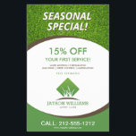 Modern Lawn Care/Landscaping Grass Logo White Flyer<br><div class="desc">A clean and modern logo design of silhouetted blades of grass rest above your name or business name on this promotional flyer. Update the text fields with your own unique discount or offering. This double-sided flyer provides plenty of space to list your services, contact info and additional details. A great...</div>