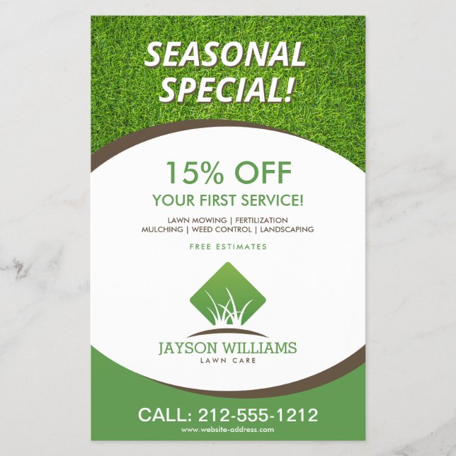 Modern Lawn Care/Landscaping Grass Logo White Flyer (Front)