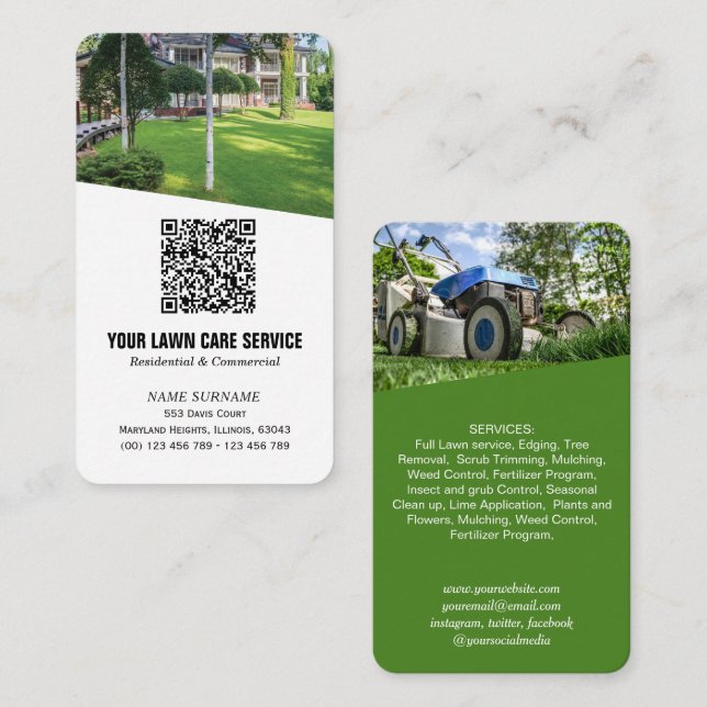 Modern Lawn care photo QR code  Business Card (Front/Back)