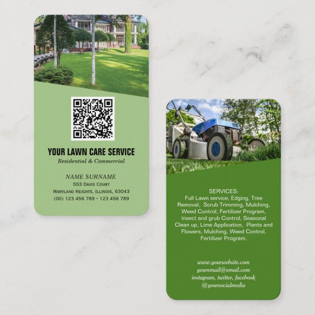 Modern Lawn care photo QR code  Business Card (Front/Back)