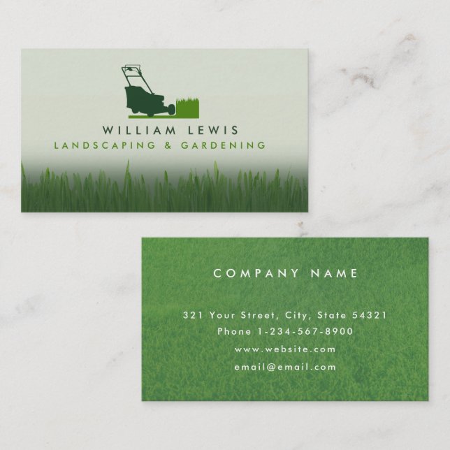 Modern Lawn Care Simple Landscape Mowing  Business Card (Front/Back)