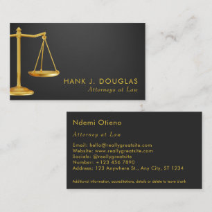 Modern Lawyer Justice Scales Black & Golden Business Card