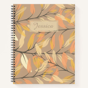 Modern Leaf and Branch Autumn Pattern Personalised Notebook
