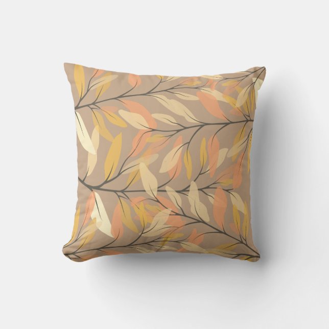 Modern Leaf and Branch Autumn Pattern Throw Pillow (Front)