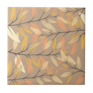 Modern Leaf and Branch Autumn Pattern Tile