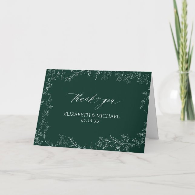Modern Leaf Emerald Green Formal Photo Thank You Card (Front)