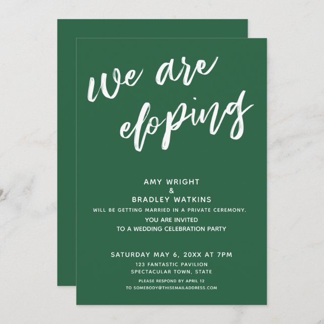 Modern Leaf Green We Are Eloping Wedding Reception Invitation (Front/Back)