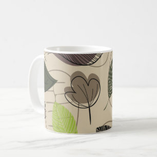 Modern Leaf Pattern In Green and Beige Coffee Mug