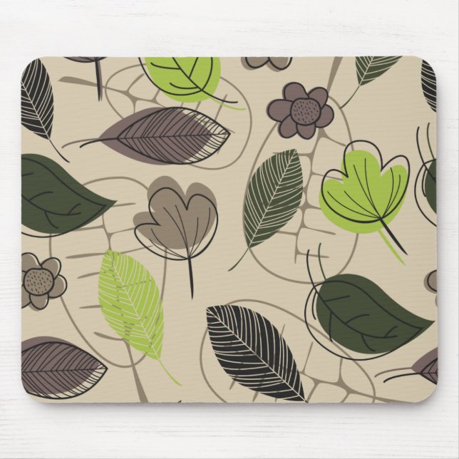 Modern Leaf Pattern In Green and Beige Mouse Pad (Front)