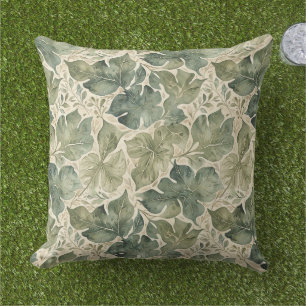 Modern Leaf Pattern in Sage and Teal Outdoor Pillow