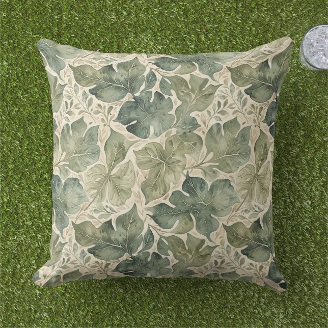 Modern Leaf Pattern in Sage and Teal Outdoor Pillow (Grass)