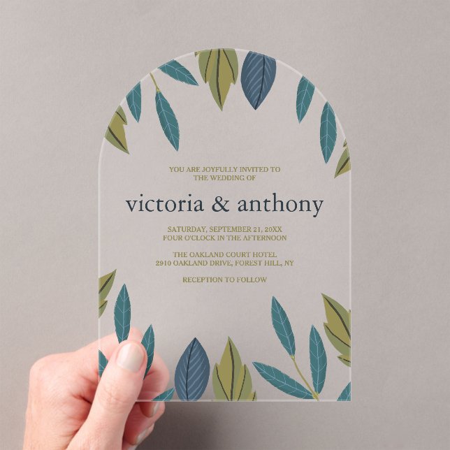 Modern Leaf Wedding Acrylic Invitations (Insitu (Handheld))