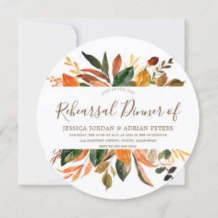 Modern Leaf Wreath Rustic Fall Rehearsal Dinner Invitation