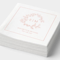 Modern Leafy Crest Monogrammed Wedding Rose Gold