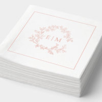 Modern Leafy Crest Monogrammed Wedding Rose Gold