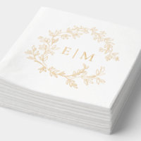 Modern Leafy Crest Simple Monogrammed Wedding Gold