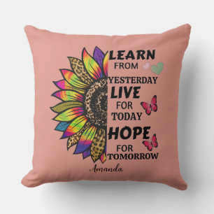 Modern Learn From Yesterday Quotes Sunflower Name Throw Pillow
