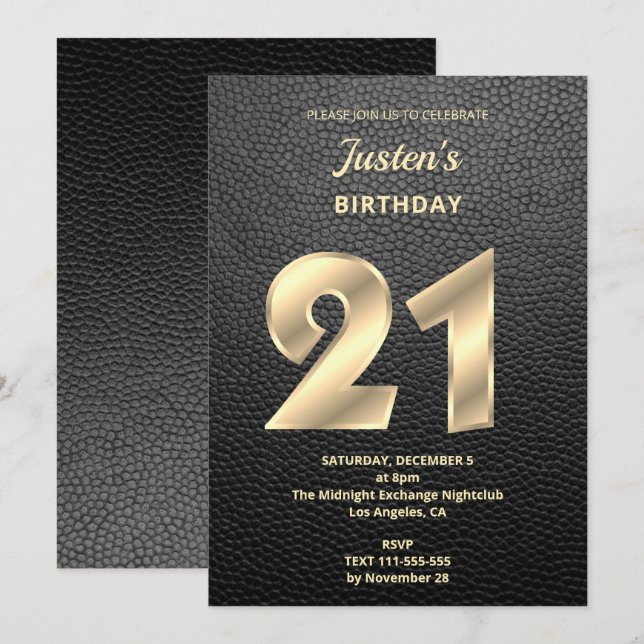 Modern Leather 21st Birthday Invitation (Front/Back)