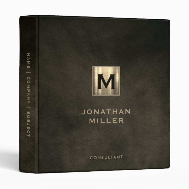 Modern Leather Gold Monogram Binder (Front/Spine)