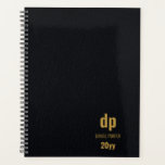 Modern Leather Look Black and Gold Monogrammed Planner<br><div class="desc">Leather look monogrammed planner - undated and ready to start using at any time of the year (ie new year, fiscal year, academic year, new venture or project etc). This simple, modern personalized design has a leather print background in black with gold colour typography and the template is ready for...</div>