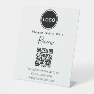 Modern   Leave us a review   QR code Pedestal Sign