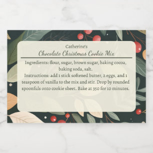 Modern Leaves and Berries Christmas Baking Mix Food Label