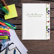 Modern Leaves and Berries Teacher Spiral Notebook