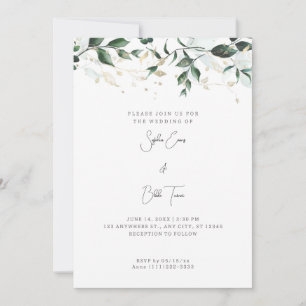 Modern Leaves and Vines White Wedding Invitation