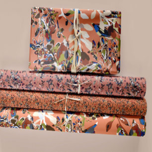 Modern Leaves Berries Watercolor Floral Orange Wrapping Paper Sheet