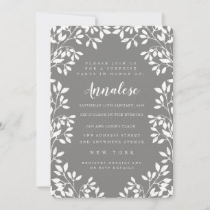 Modern Leaves Border Surprise Birthday Party Invitation