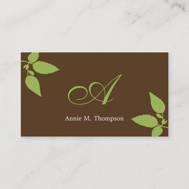 Modern Leaves Business Cards - Cocoa/Green (Front)