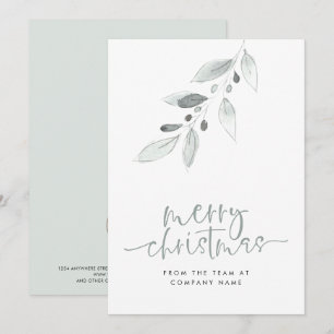 Modern Leaves Business Logo Script Merry Christmas Holiday Card