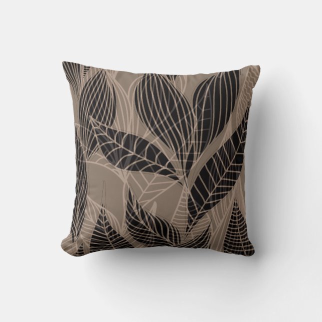 Modern Leaves by Cheryl Daniels | taupe Throw Pillow (Front)