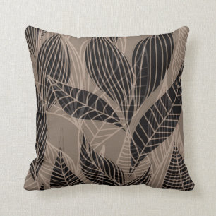 Modern Leaves by Cheryl Daniels taupe Throw Pillow