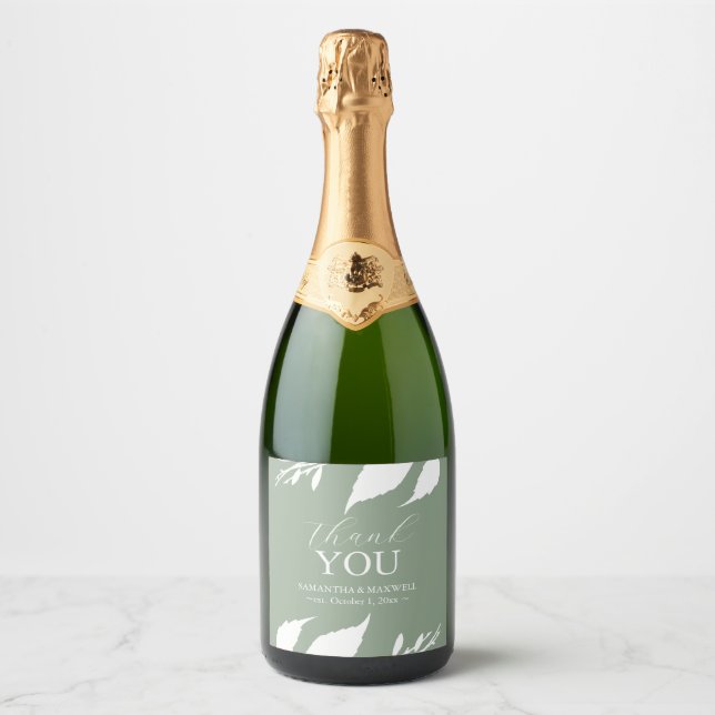 Modern Leaves Champagne Wedding Stickers (Front)