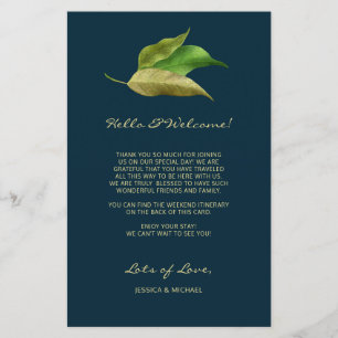 Modern Leaves Deep Blue Wedding Welcome Itinerary