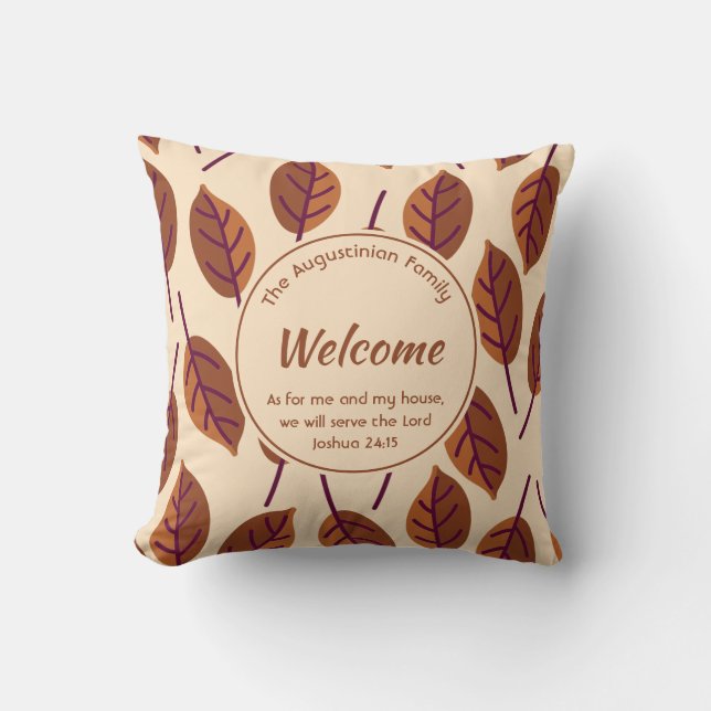 Modern LEAVES Joshua 24:15 Custom BEIGE Welcome Throw Pillow (Front)