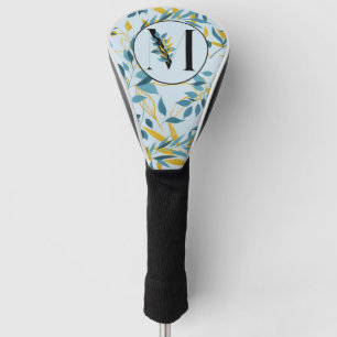 Modern Leaves Navy Gold "Letter M" Golf Head Cover