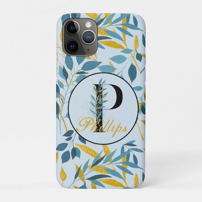 Modern Leaves Navy Gold Monogram "Letter P" Case-Mate iPhone Case (Back)