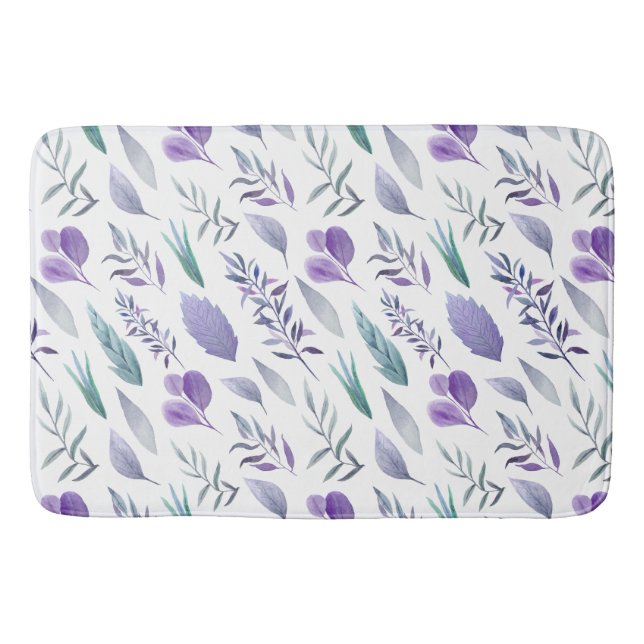 Modern Leaves Purple Lavender and Teal Green | Bath Mat (Front)