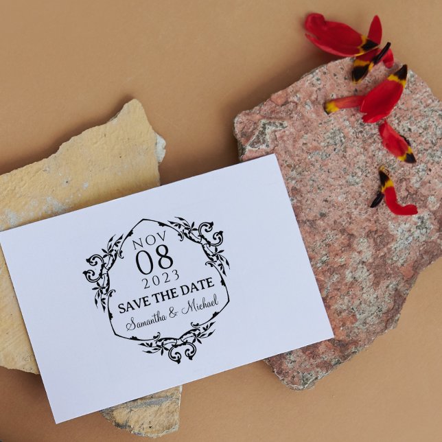 Modern Leaves Save the Date Wedding  Rubber Stamp (Creator Uploaded)