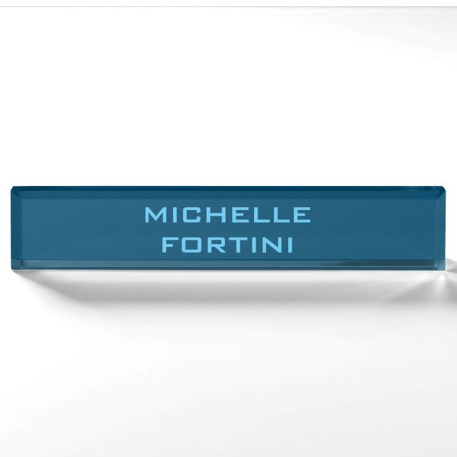 Modern Legible Name Plain Ocean & Sky Blue Nameplate (Front)