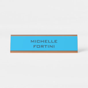 Modern Legible Name Plain Sky& Ocean Blue Desk Name Plate
