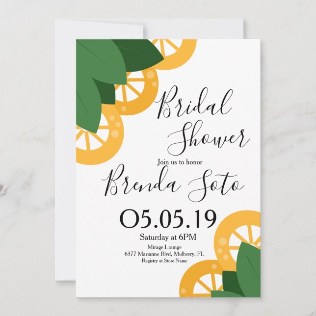 Modern Lemon and Leaves Bold Wedding Bridal Shower Invitation (Front)