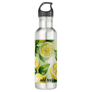 Modern lemon blue floral script bridal shower 710 ml water bottle