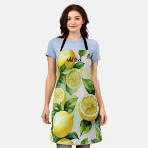 Modern lemon blue floral script bridal shower apron