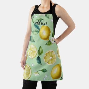 Modern lemon blue floral script bridal shower apron