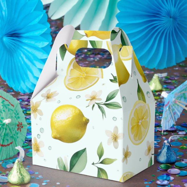 Modern lemon blue floral script bridal shower favor box (Party)