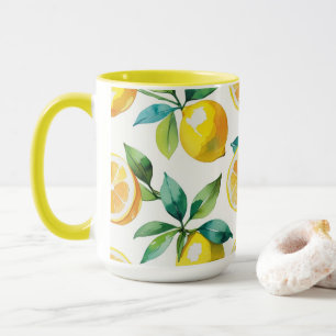 Modern lemon blue floral script bridal shower mug
