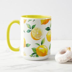 Modern lemon blue floral script bridal shower mug